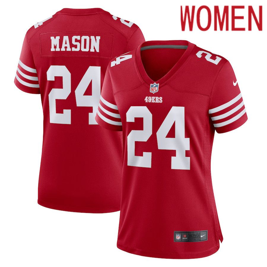 Women San Francisco 49ers #24 Jordan Mason Nike Scarlet Game Player NFL Jersey->women nfl jersey->Women Jersey